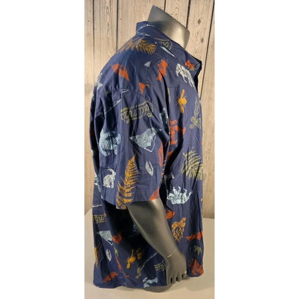 Columbia PFG Bigfoot Fish Print Button Up Shirt Navy 6XL Regular Fit